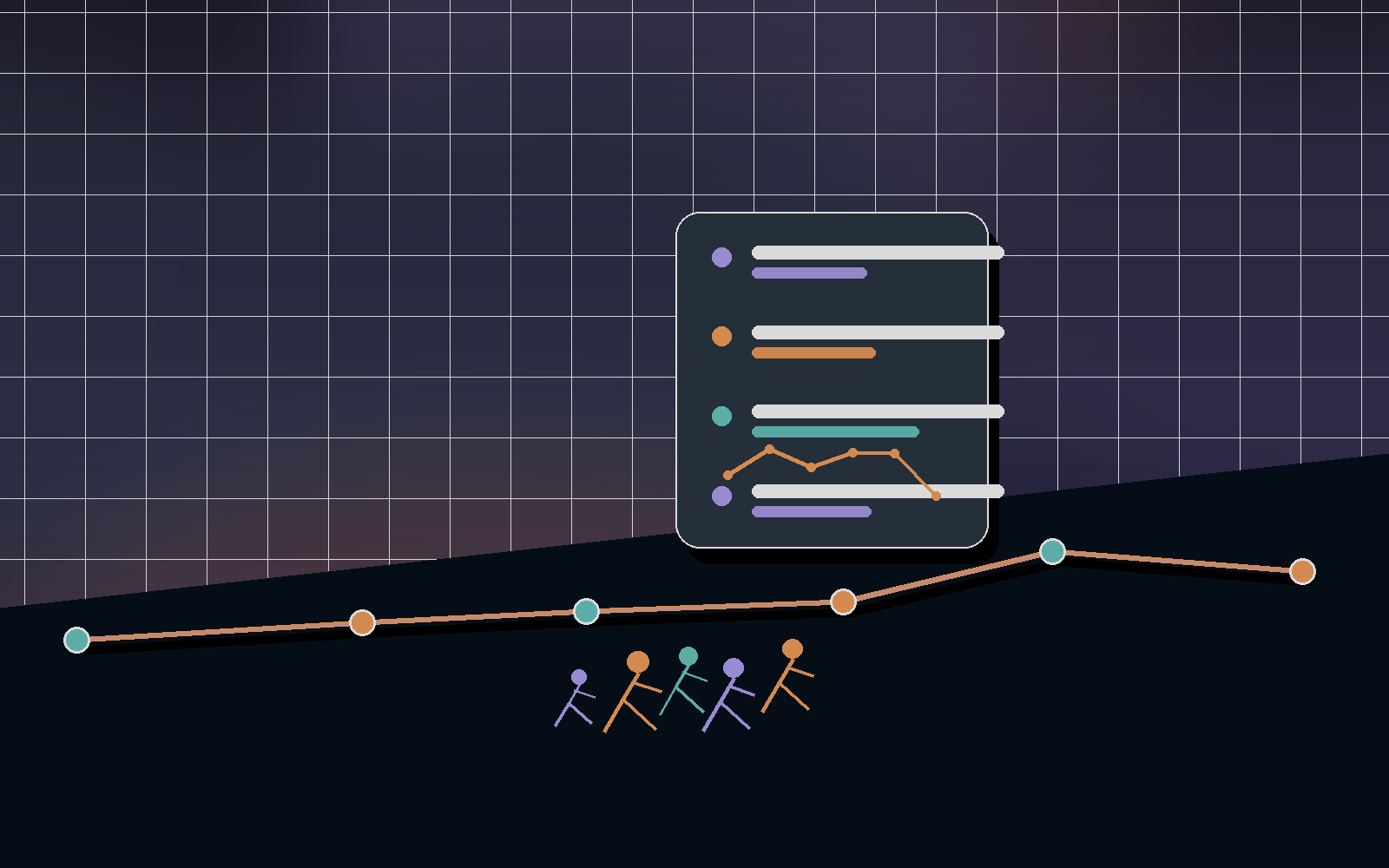 10K pace dashboard scene with route and effort trend cards.