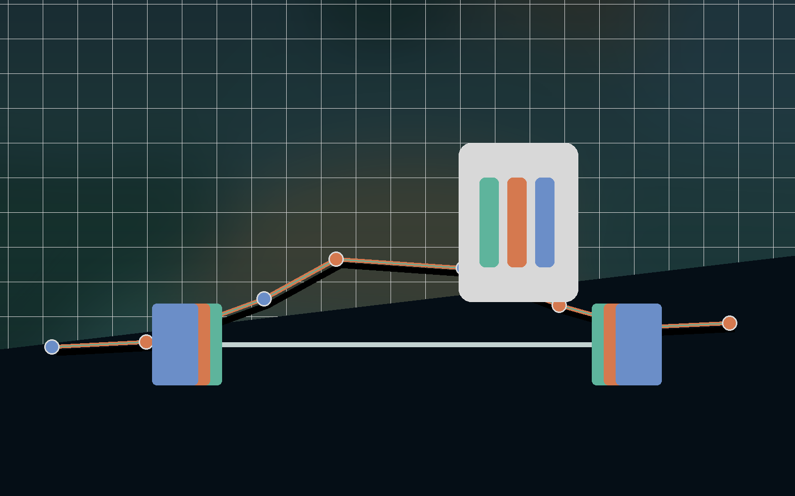 Gym equipment preference scene with equipment blocks and route markers.