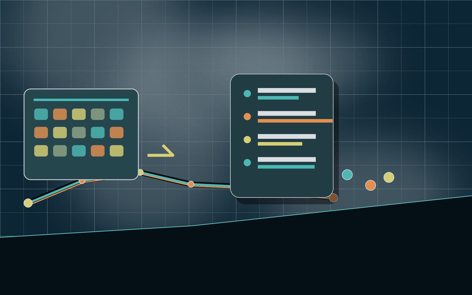 Low-pressure onboarding scene with calendar blocks and route markers.