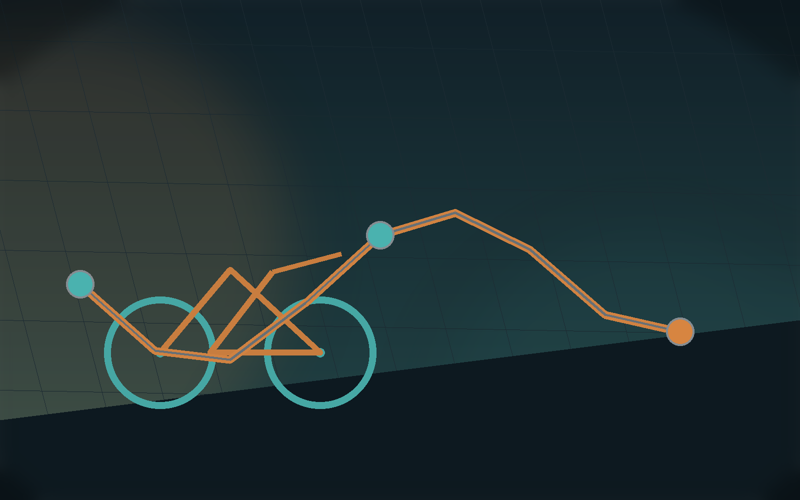 Structured cycling workout scene with a bike and route markers.