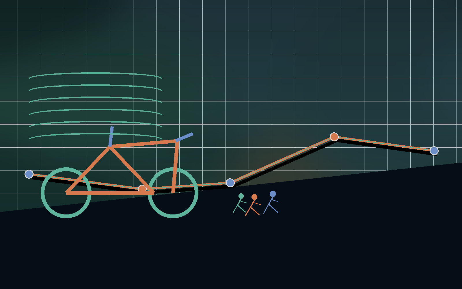 Self-coached triathlon scene with swim arcs, bike, run, and route line.