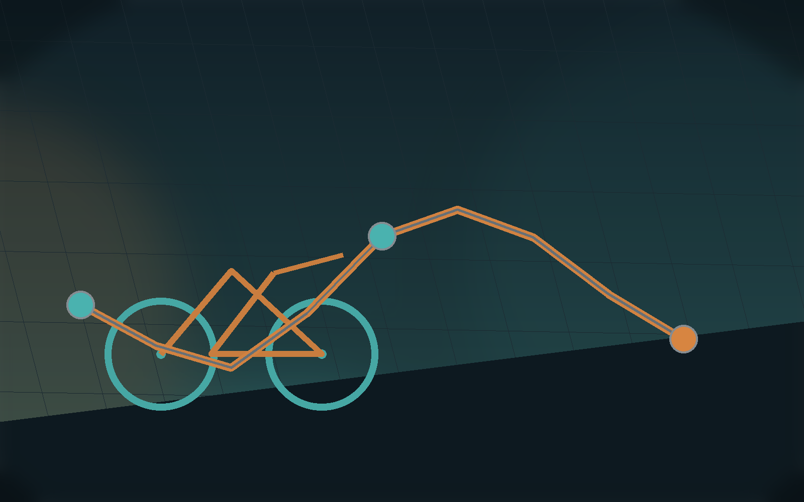 Indoor cycling comparison scene with a bike and route line.