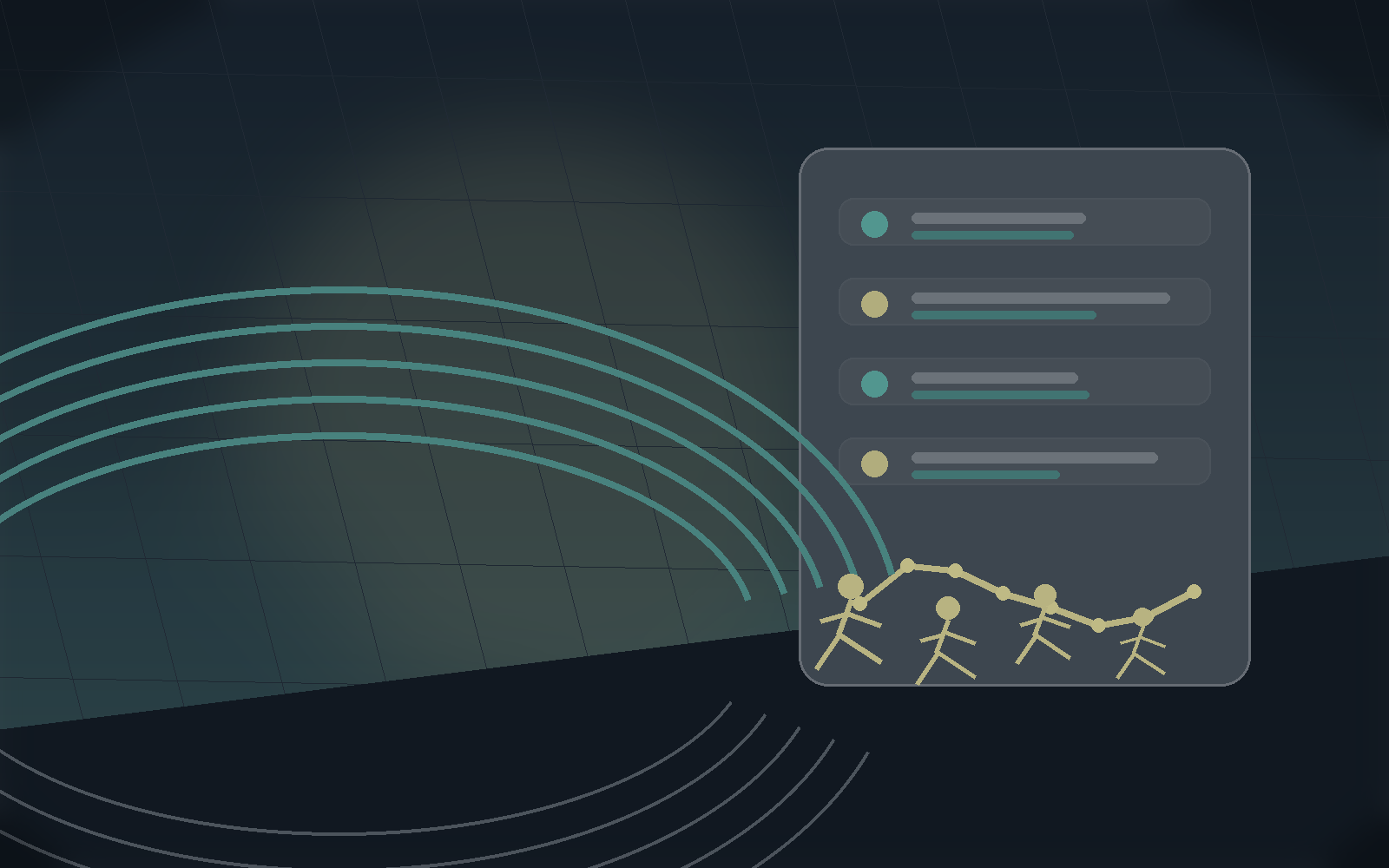 Endurance recovery insight scene with track lanes and dashboard cards.