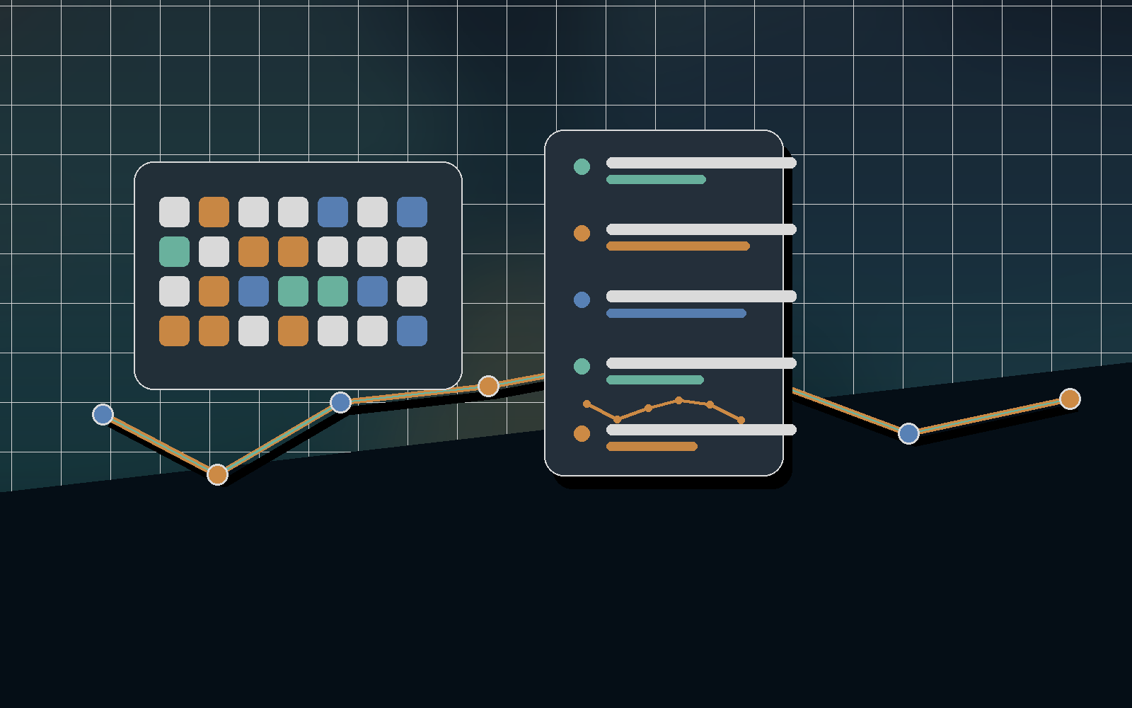 Daily personalization scene with route markers and adaptive workout cards.