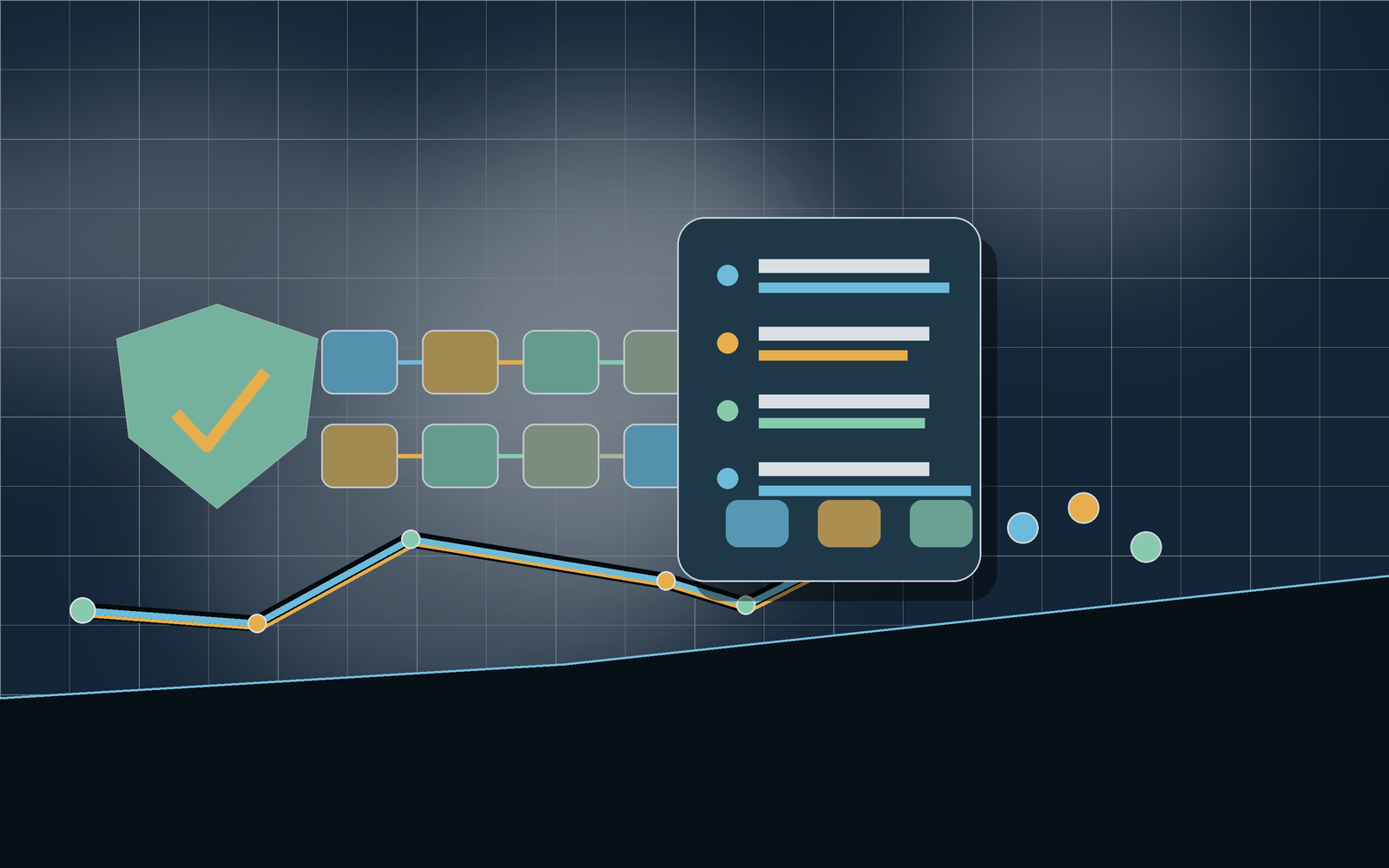 Secure account data scene with privacy shield and account cards.