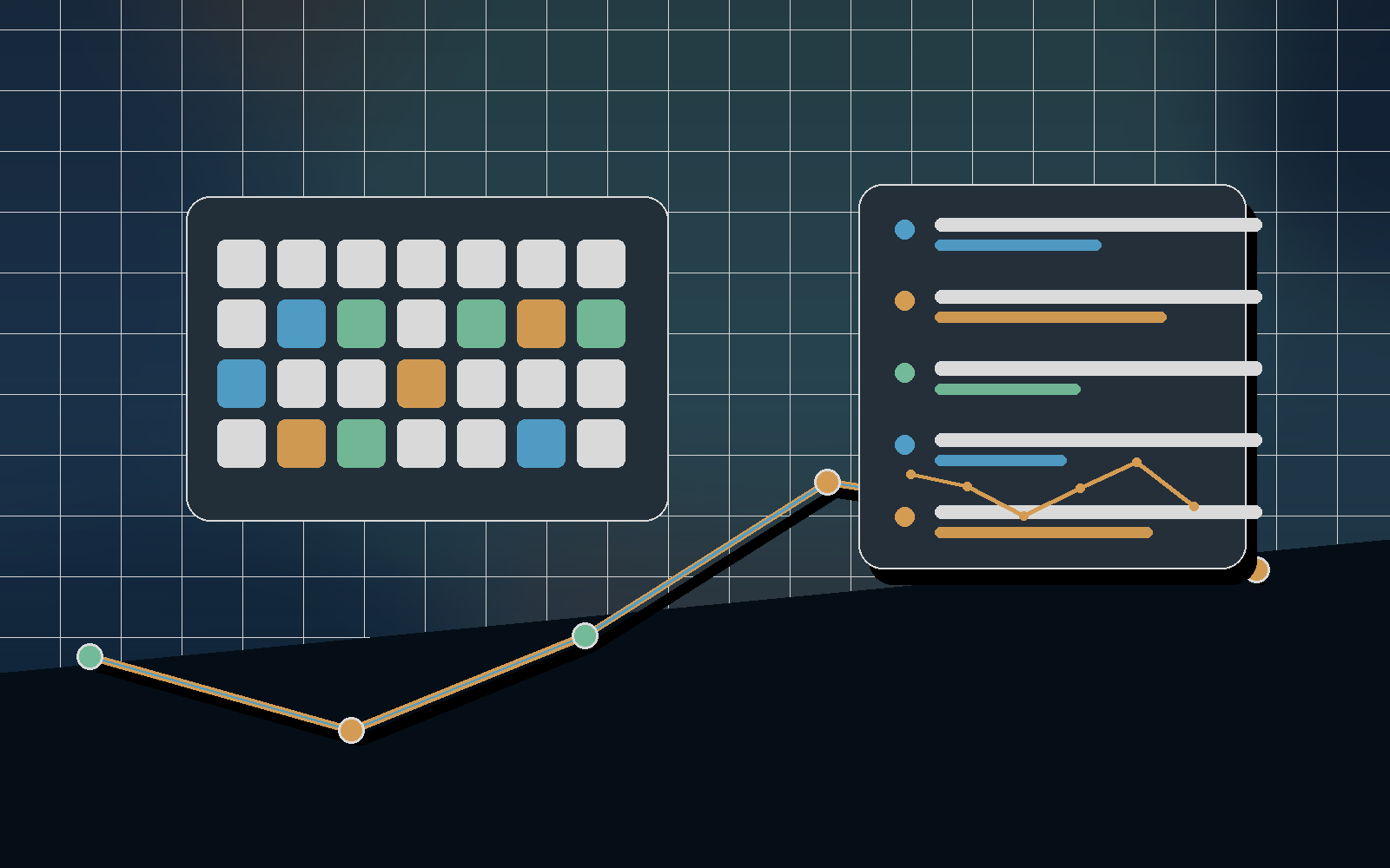 Weekly personalization scene with calendar blocks and training route.