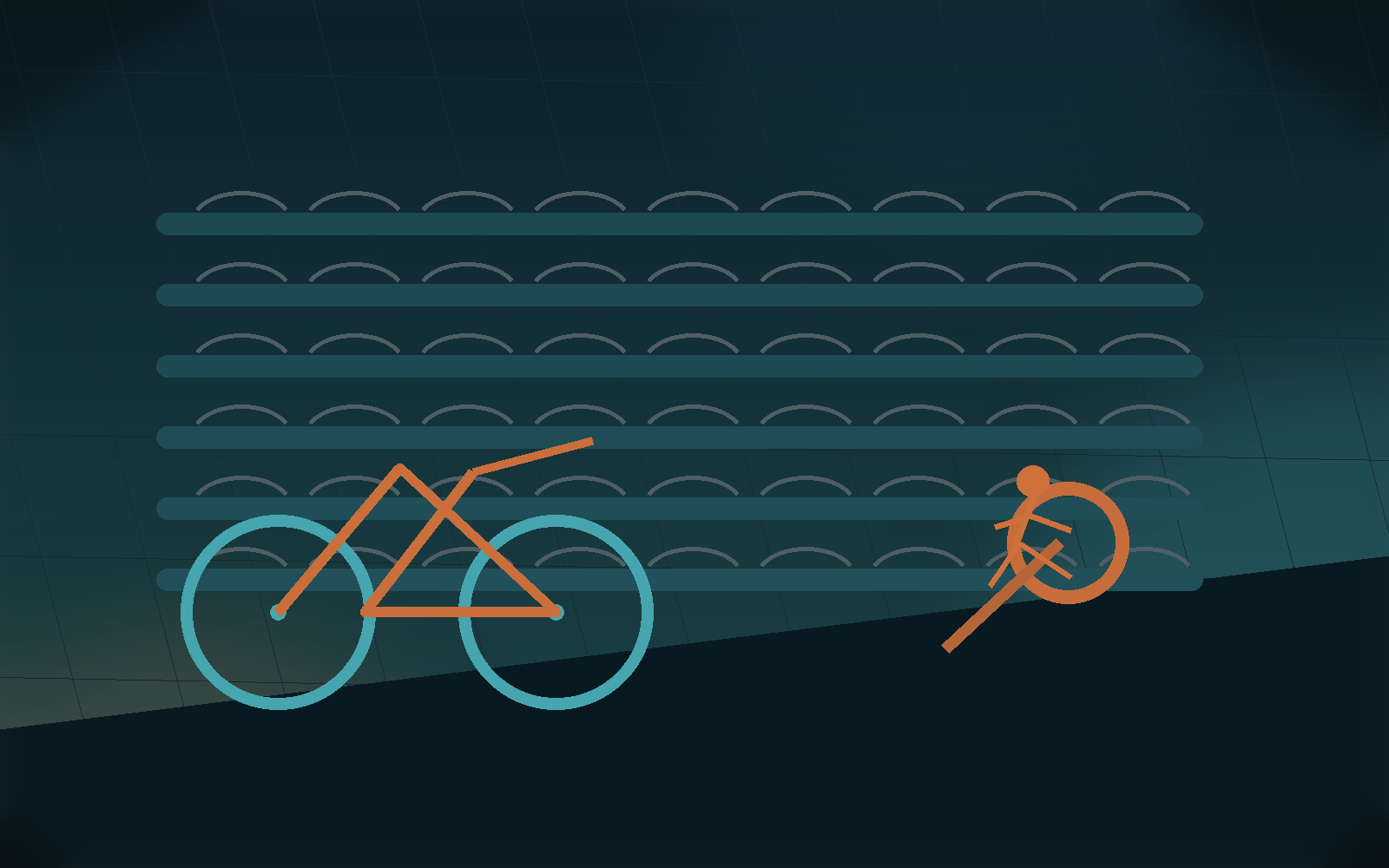 Brick workout planning scene with swim lanes, bike work, and running.