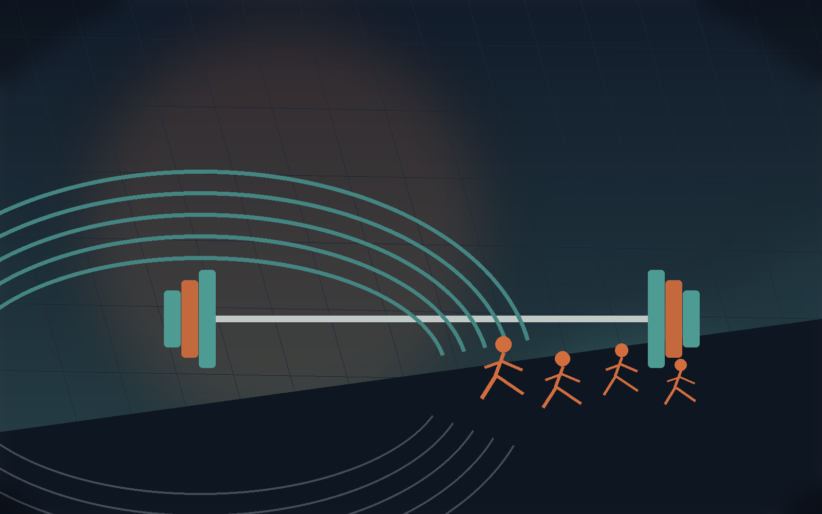 Off-season triathlon scene combining a barbell with track lane lines.