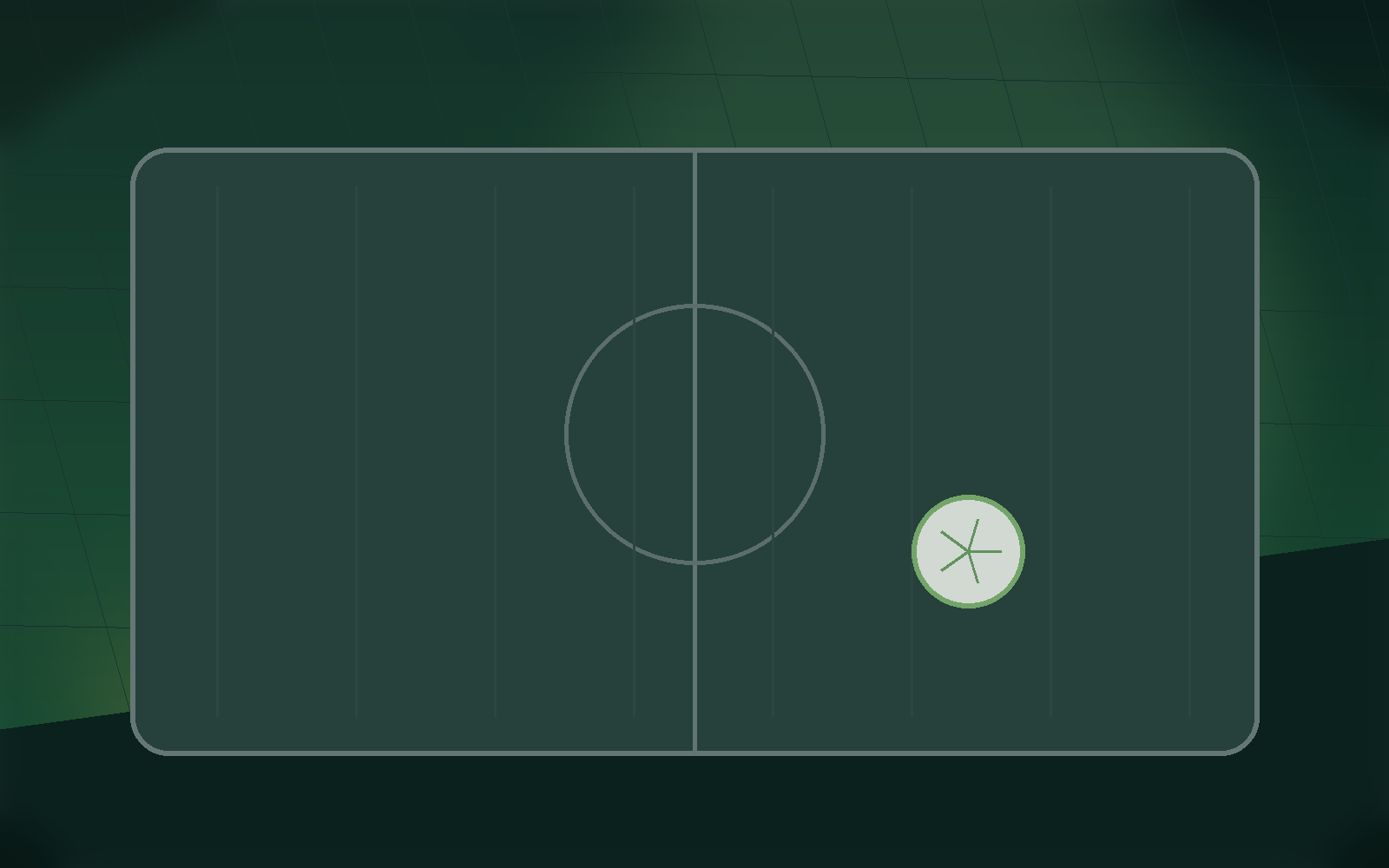 Soccer conditioning dashboard with field markings and workout summary cards.