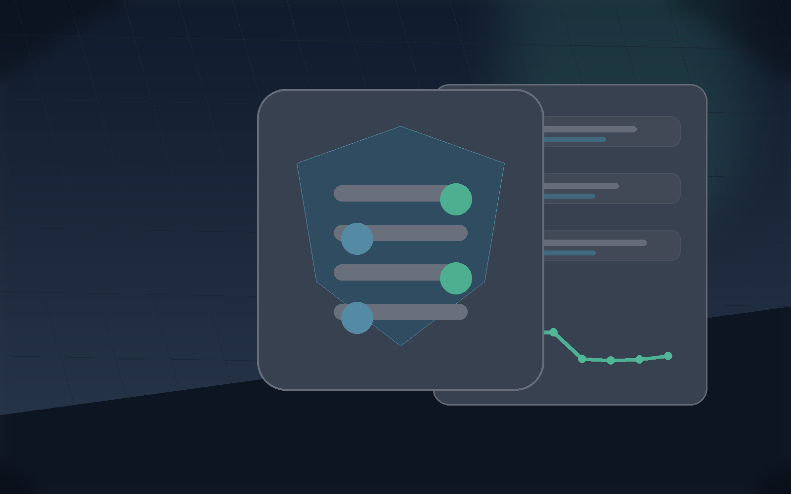 Privacy dashboard scene with consent controls and a training trend line.